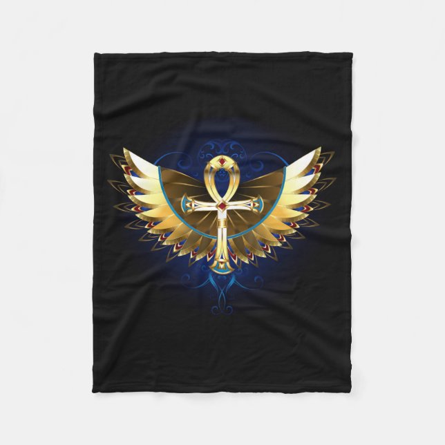 Gold Ankh with Wings Fleece Blanket (Front)