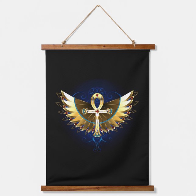 Gold Ankh with Wings Hanging Tapestry (Front)