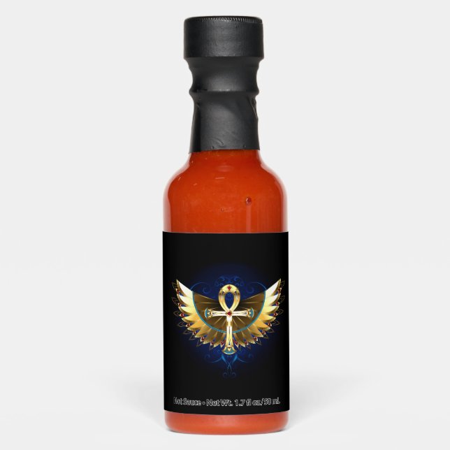 Gold Ankh with Wings Hot Sauces (Front)