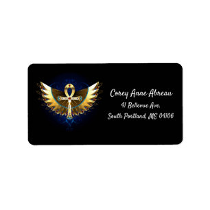 Gold Ankh with Wings Label