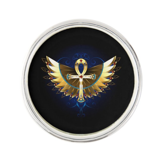 Gold Ankh with Wings Lapel Pin (Front)
