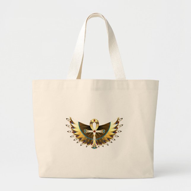 Gold Ankh with Wings Large Tote Bag (Front)