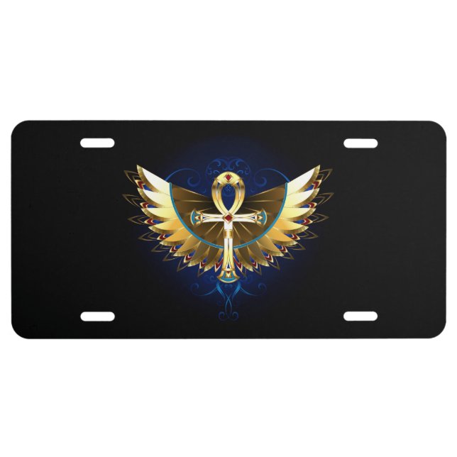Gold Ankh with Wings License Plate (Front)