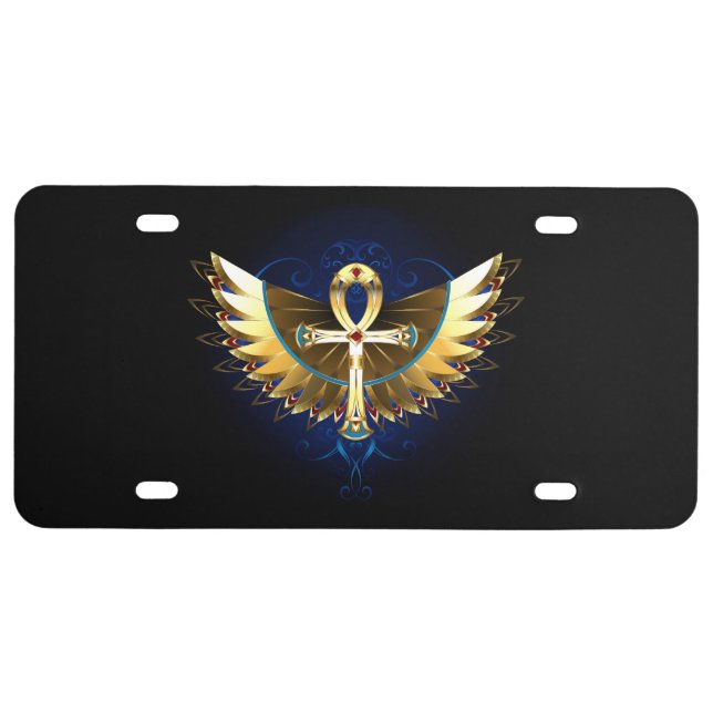 Gold Ankh with Wings License Plate (Front)