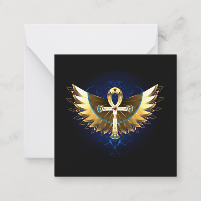 Gold Ankh with Wings Note Card (Front)