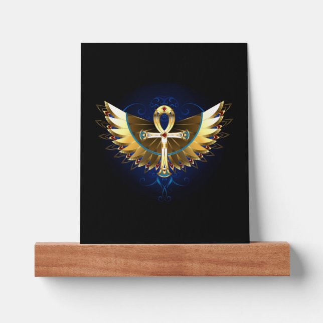 Gold Ankh with Wings Picture Ledge (Front)