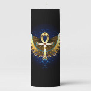 Gold Ankh with Wings Pillar Candle
