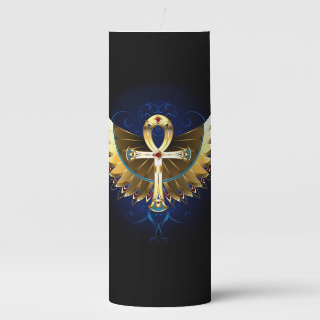 Gold Ankh with Wings Pillar Candle (Front)