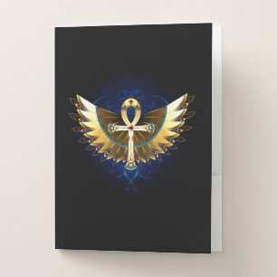 Gold Ankh with Wings Pocket Folder