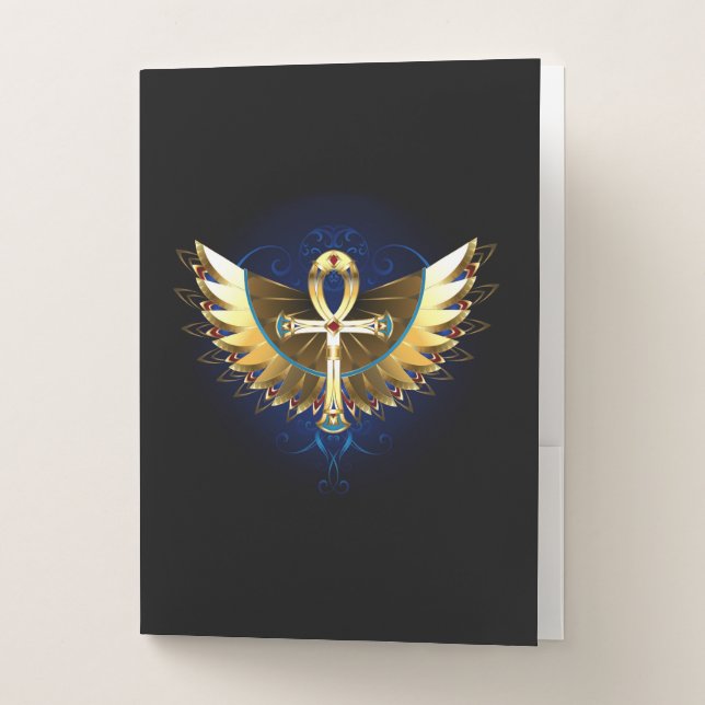 Gold Ankh with Wings Pocket Folder (Front)