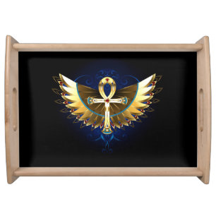 Gold Ankh with Wings Serving Tray