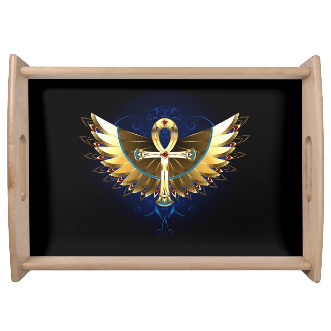 Gold Ankh with Wings Serving Tray (Front)