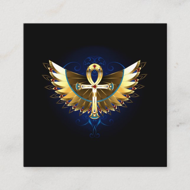 Gold Ankh with Wings Square Business Card (Front)