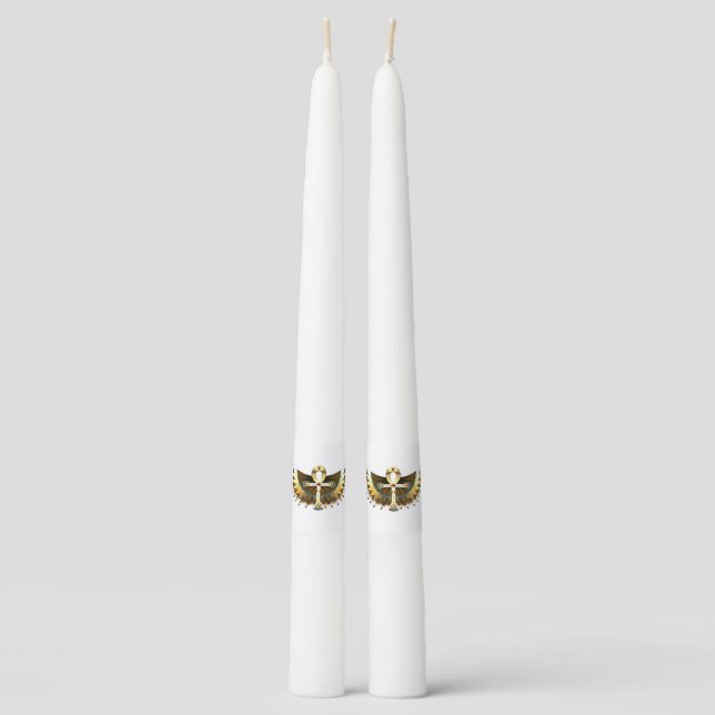 Gold Ankh with Wings Taper Candle (Front)