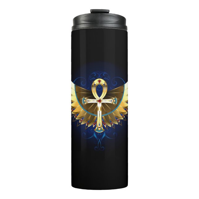 Gold Ankh with Wings Thermal Tumbler (Front)