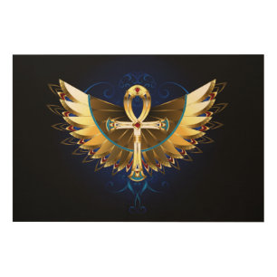 Gold Ankh with Wings Wood Wall Art