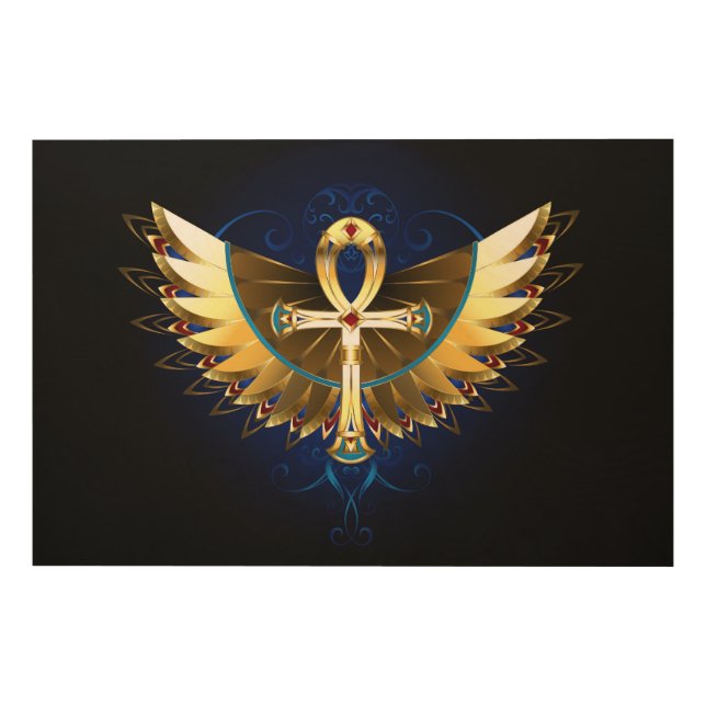 Gold Ankh with Wings Wood Wall Art (Front)
