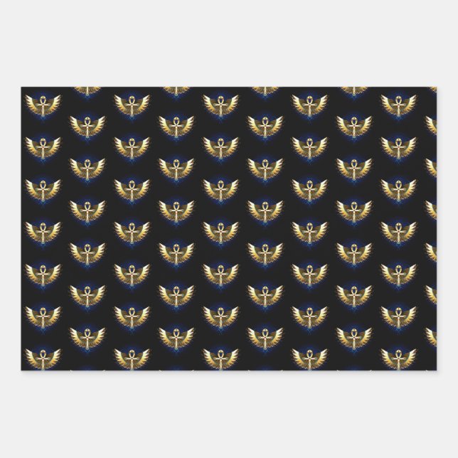 Gold Ankh with Wings Wrapping Paper Sheets (Front)