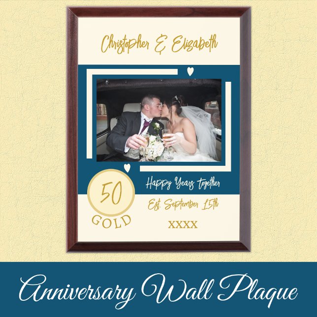 Gold Anniversary 50 years photo names blue Award Plaque (Creator Uploaded)