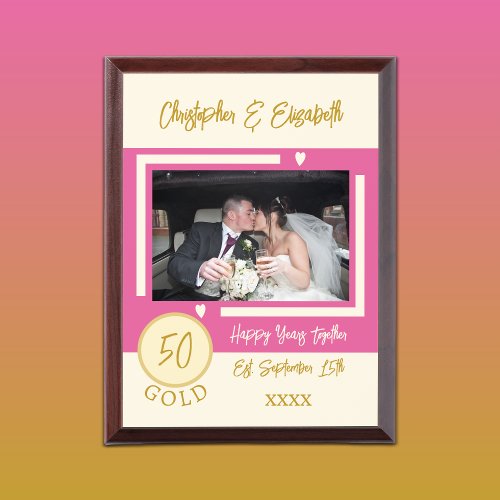 Gold Anniversary 50 years photo names pink Award Plaque