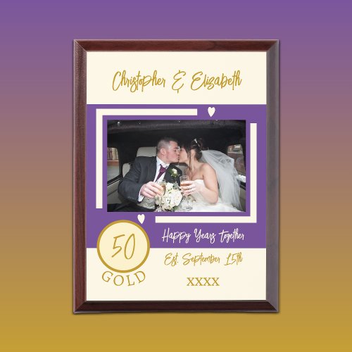 Gold Anniversary 50 years photo names purple Award Plaque