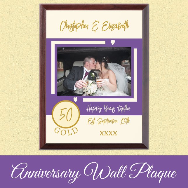 Gold Anniversary 50 years photo names purple Award Plaque (Creator Uploaded)