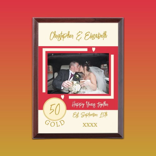 Gold Anniversary 50 years photo names red Award Plaque