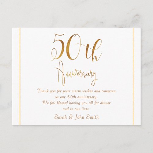 Gold Anniversary Calligraphy Thank You Postcard