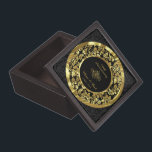 Gold Anniversary- Gold Damask And Ring Keepsake Box<br><div class="desc">Simple elegant gold and black damask and gold ring- gold wedding anniversary</div>