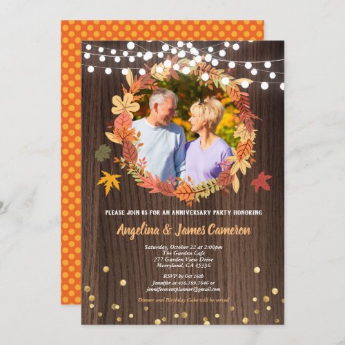 Gold anniversary photo invite thanksgiving rustic