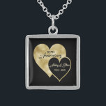 Gold Anniversary Sterling Silver Necklace<br><div class="desc">Trendy and elegant foil gold and black hearts with a gold border on the black background. You can change the background color. 50th wedding anniversary.</div>