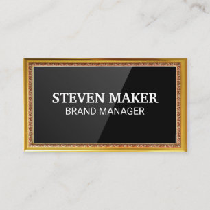 Gold Antique Border Black Gloss Background Business Card