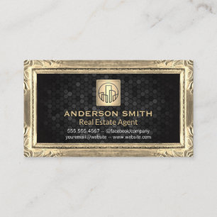 Gold Antique Border   Building Icon   Geometric Business Card