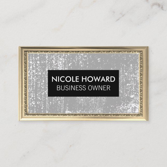 Gold Antique Frame | Gray Grunge Texture Business Card (Front)