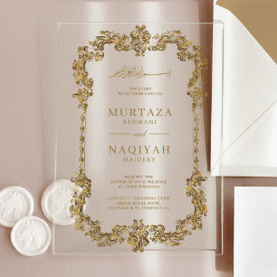 Gold Antique Gilded Frame Muslim Wedding Acrylic Invitations