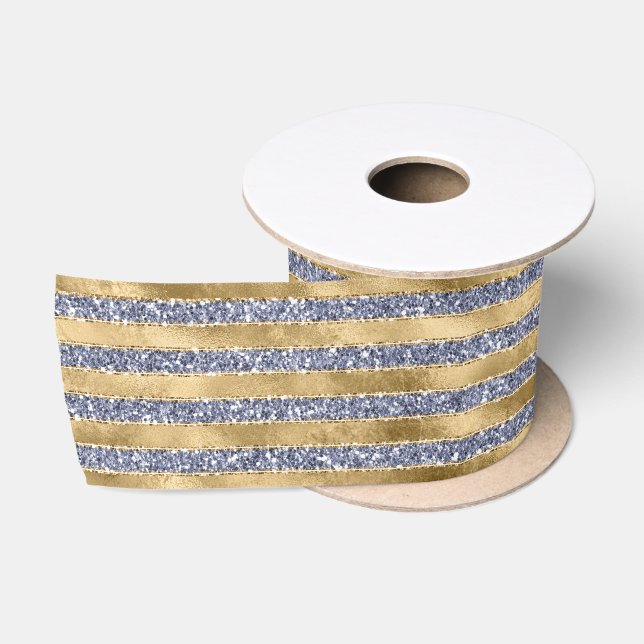Gold Antique Purple Glitter Glitz Stripes   Satin Ribbon (Spool)