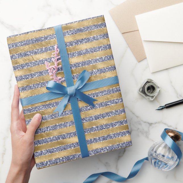 Gold Antique Purple Glitter Glitz Stripes Wrapping Paper (Gifting)