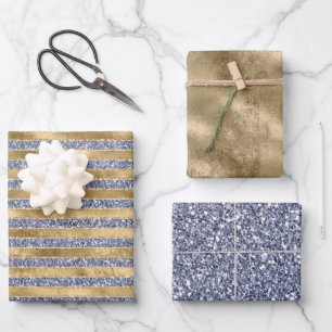 Gold Antique Purple Glitter Glitz Stripes      Wrapping Paper Sheets