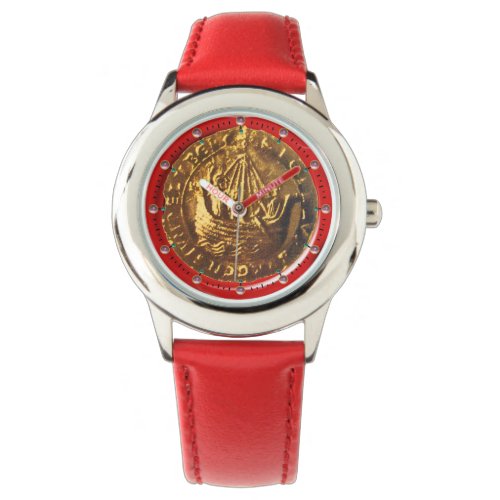 GOLD ANTIQUE SHIP GALLEON COIN  Red Wax Seal Watch