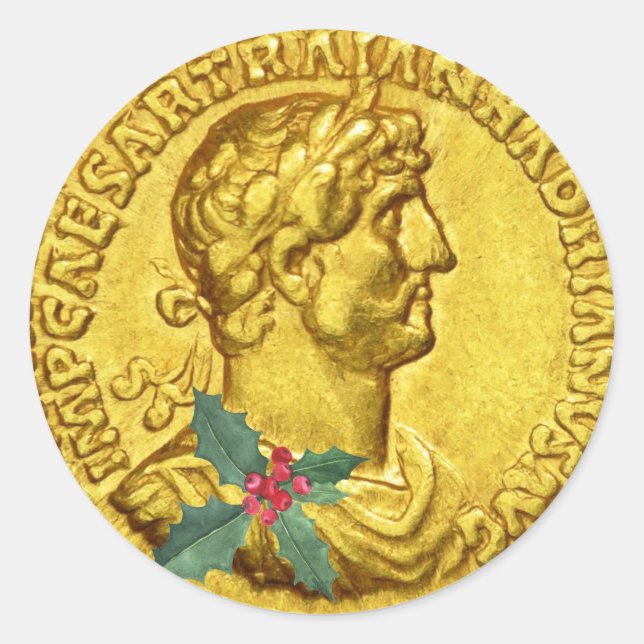 Gold Antiquities Caesar Coin Holiday Round Sticker (Front)