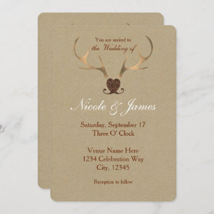 Gold Antlers & Brown Paper Wedding Invitations