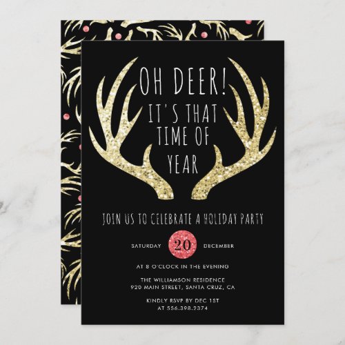Gold Antlers Christmas Holiday Party Invitation