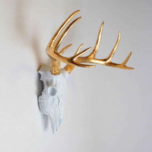 Gold Antlers on White Faux Deer Skull (3/4)