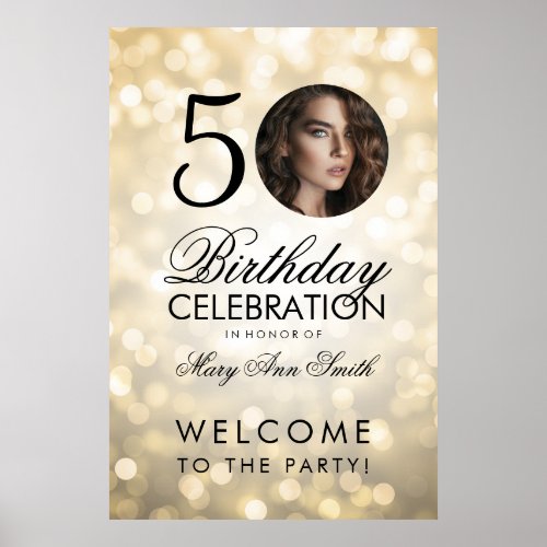 Gold ANY AGE Birthday Party Glitter Lights Poster