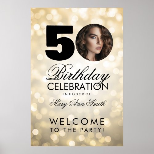 Gold ANY AGE Birthday Party Glitter Lights Poster