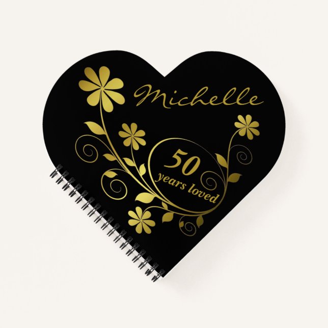 Gold Any Age Birthday Party Heart Guest Book (Front)