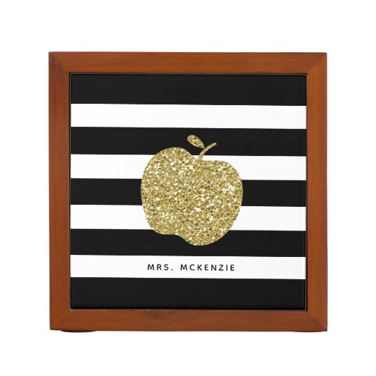 Gold Apple Black Stripes Teacher Desk Organizer Zazzle Com Gold Apple Black Stripes Teacher Desk Organizer