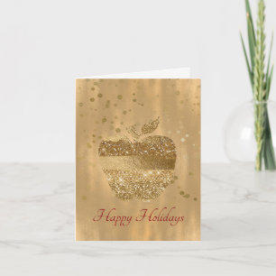 Gold Apple Teacher's Christmas Greeting Card
