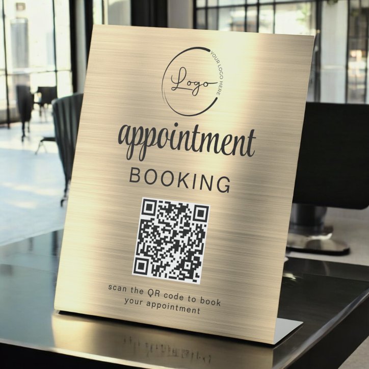 Gold Appointment Booking QR Code Business Pedestal Sign