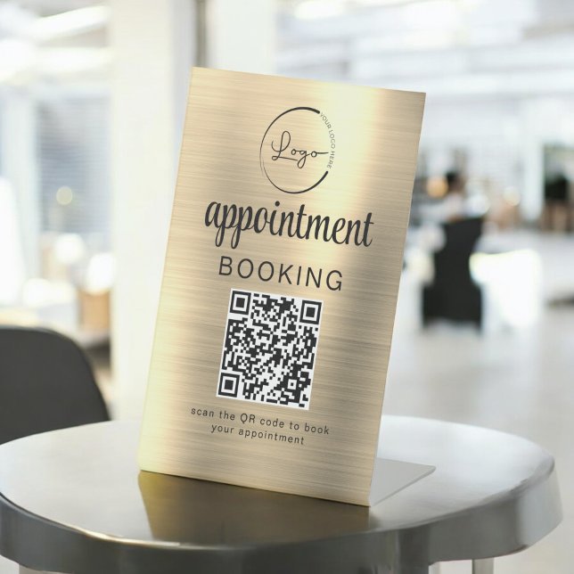 Gold Appointment Booking QR Code Business Pedestal Sign (Creator Uploaded)